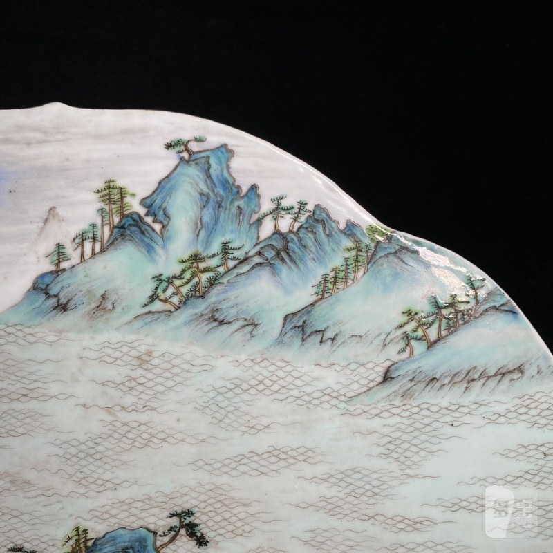 清乾隆 唐英製粉彩山水人物图瓷板 - 图9
